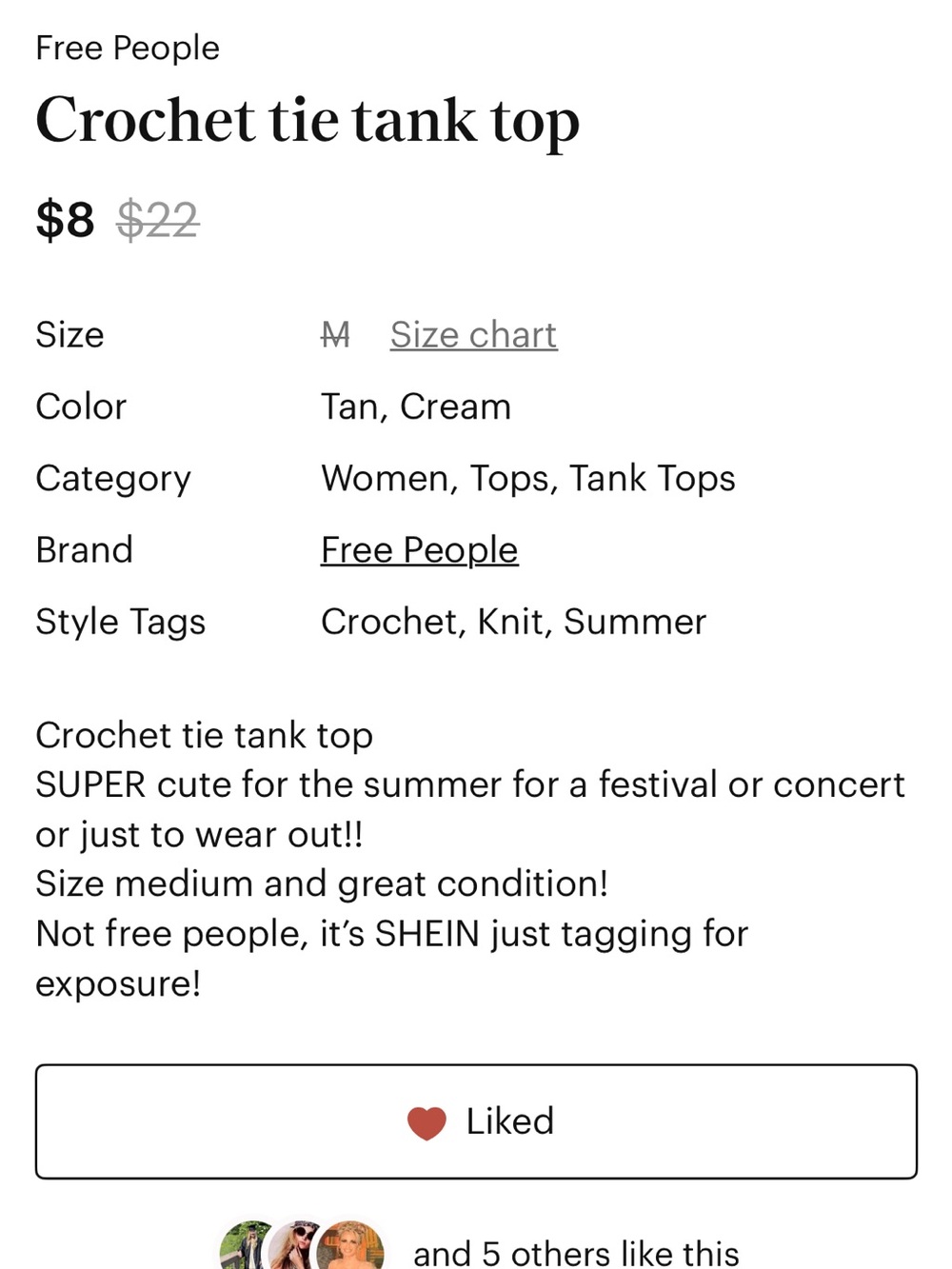 Crochet front tieOpen-Back Halter Top in Light Beige Sz M EUC - Picture 5 of 7